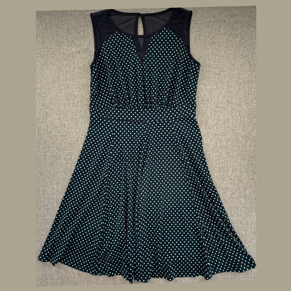 En Focus Studio Fit & Flare Dress Polka Dots Size 10 Mesh Neckline Sleeveless